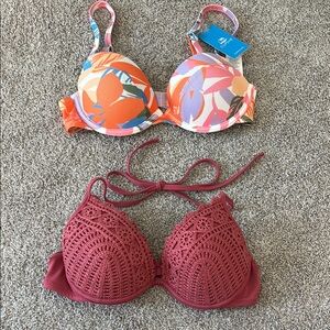 Colorful Floral and Crochet Bikini Top Set
